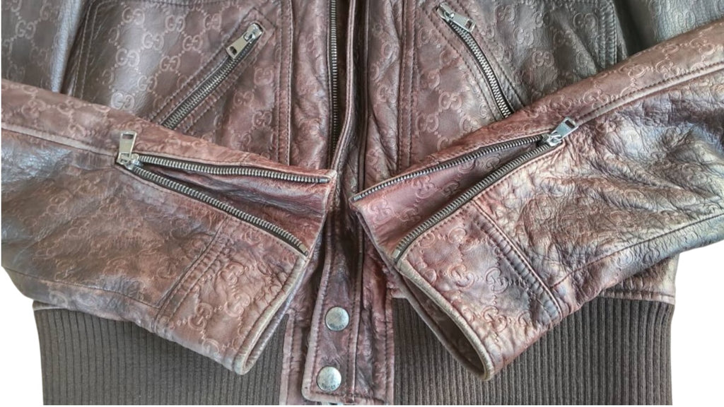 GUCCI GG Guccissima Sheepskin Leather A-2 Flight Jacket Size 46
