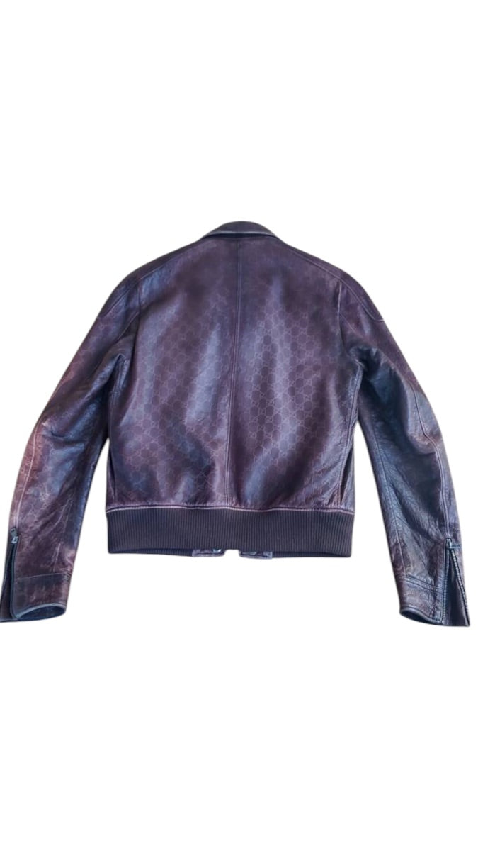 GUCCI GG Guccissima Sheepskin Leather A-2 Flight Jacket Size 46