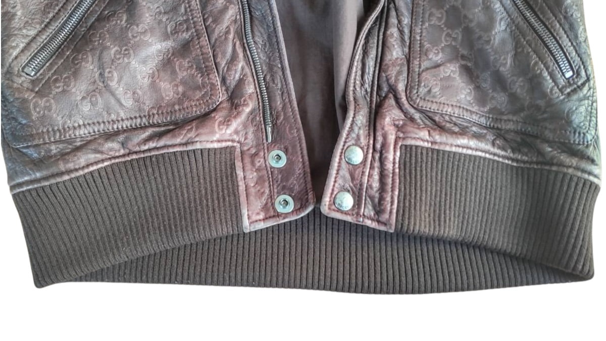 GUCCI GG Guccissima Sheepskin Leather A-2 Flight Jacket Size 46