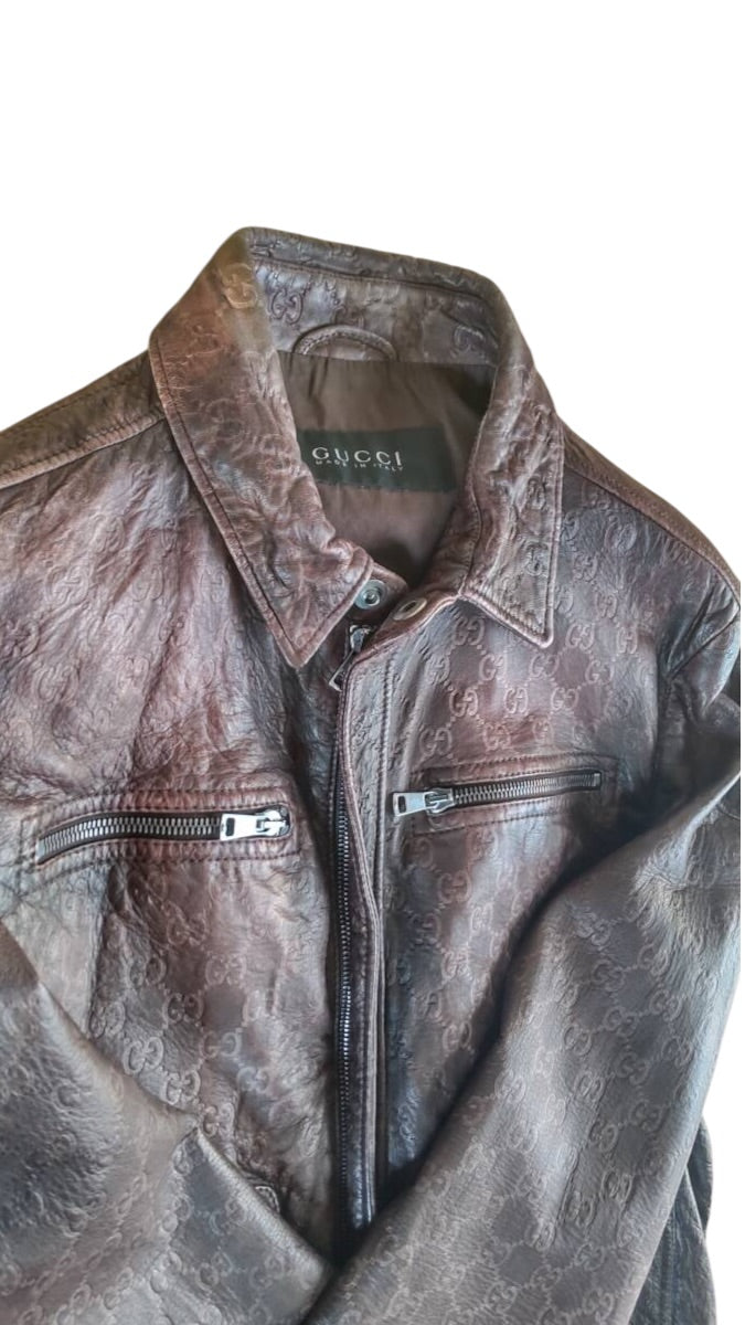 GUCCI GG Guccissima Sheepskin Leather A-2 Flight Jacket Size 46