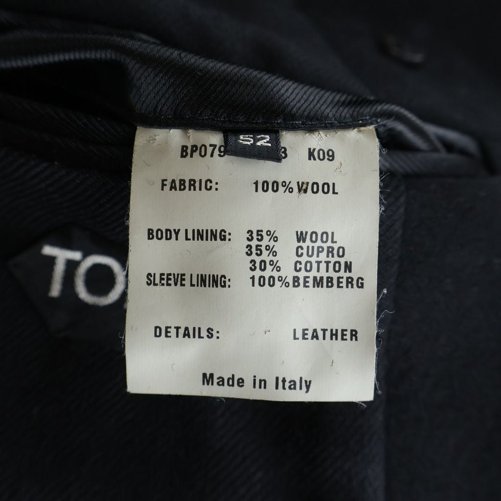 TOM FORD Black Melton Wool Chesterfield Coat Size 52