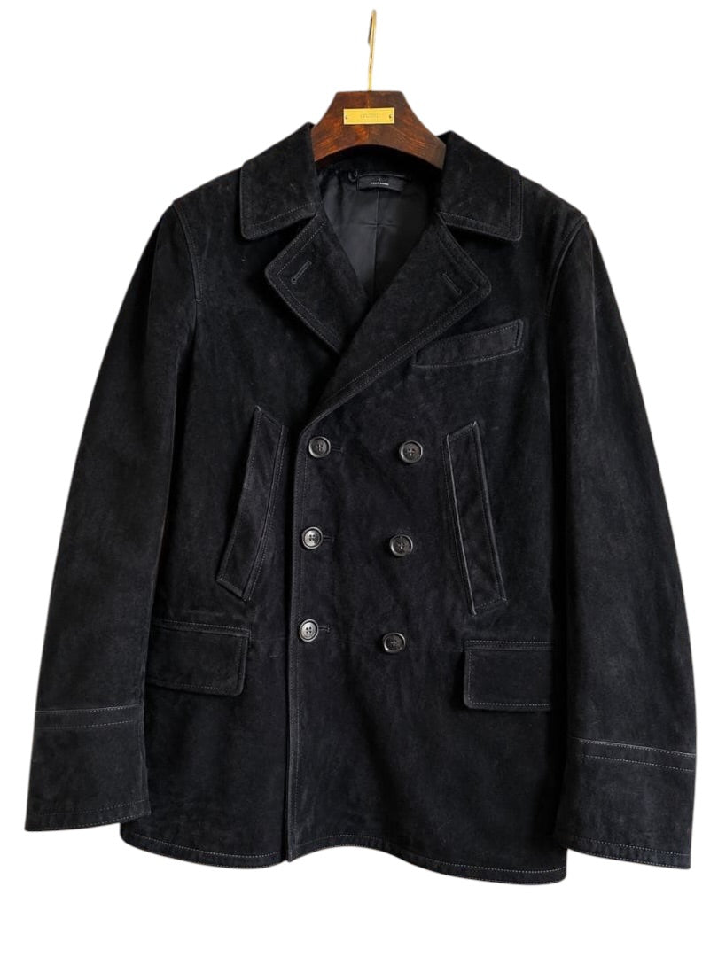 TOM FORD Black Cowhide Suede Peacoat Size 48