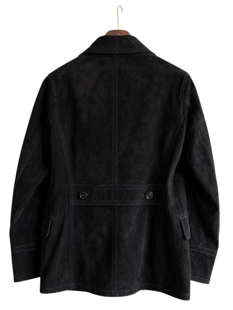 TOM FORD Black Cowhide Suede Peacoat Size 48