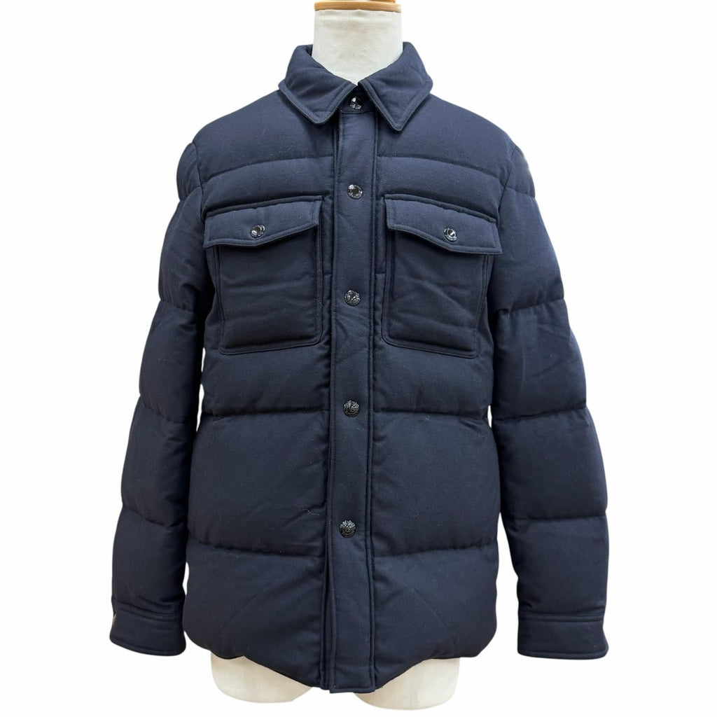 TOM FORD TF0317 Wool Down Jacket with Leather Trim Navy Size 46