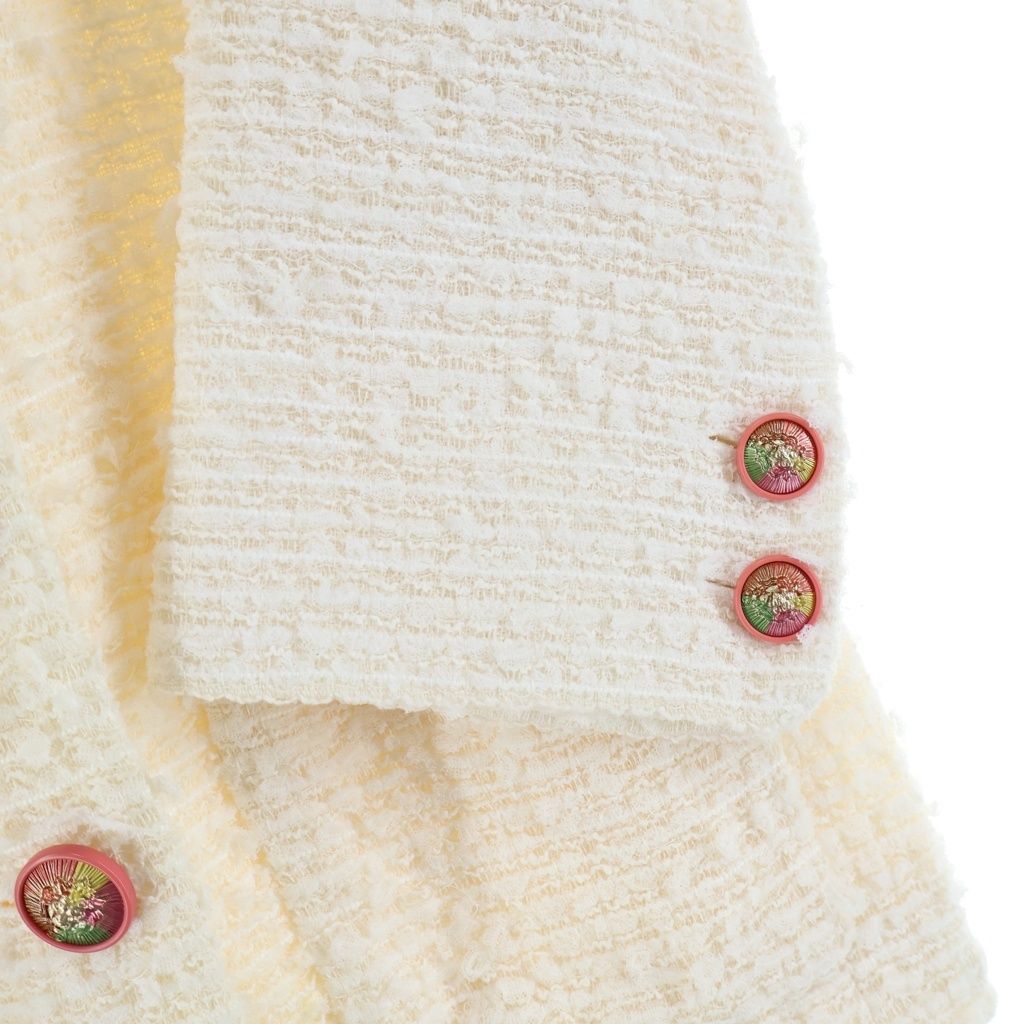 CHANEL Lion Button Double-Breasted Tweed Jacket Ivory Size 34