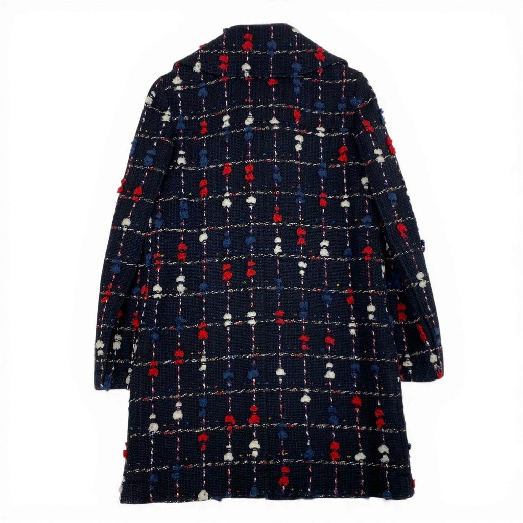CHANEL CC Button Tweed Soutien Collar Coat Navy P42157 Size 36