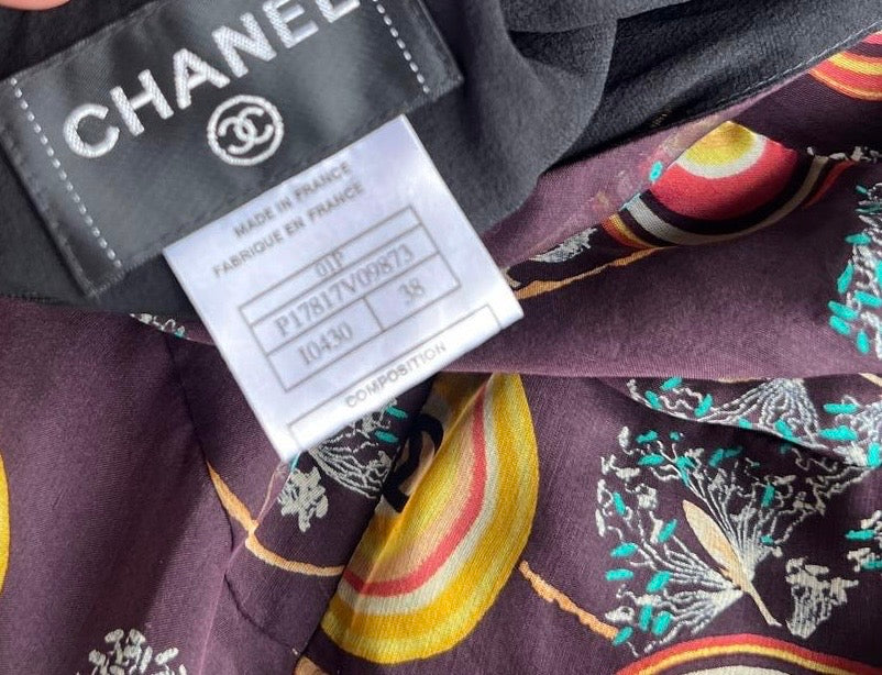 CHANEL Coco Mark Flower Print Silk Dress Size 38