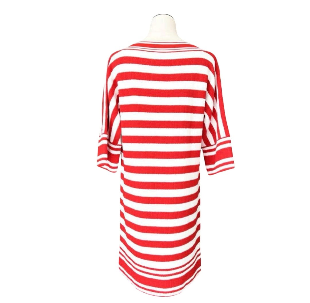 CHANEL Red & White Border Dress Size 36
