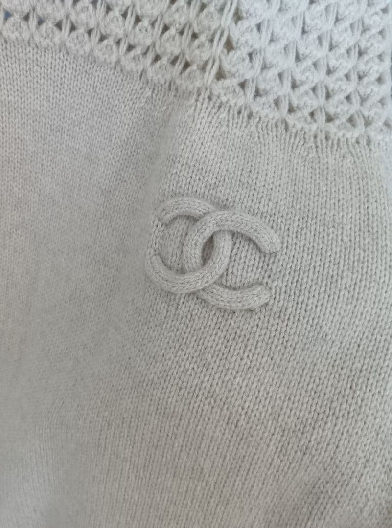 CHANEL Beige Knit Short Sleeve Dress Size 38
