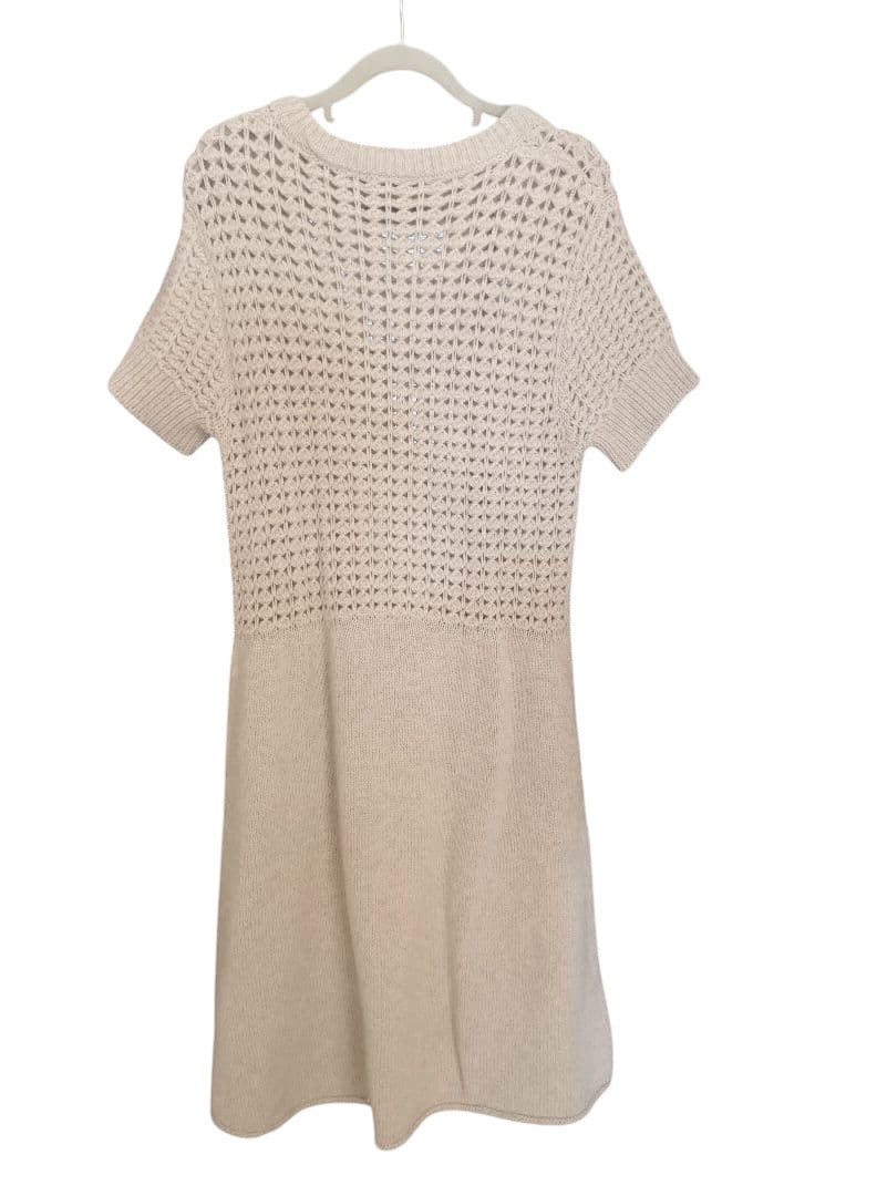 CHANEL Beige Knit Short Sleeve Dress Size 38
