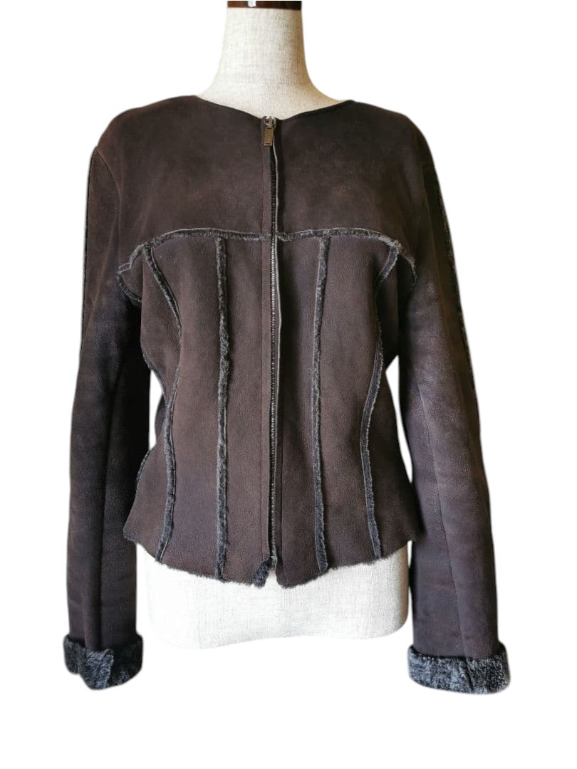 CHANEL Shearling Leather Jacket Size 42