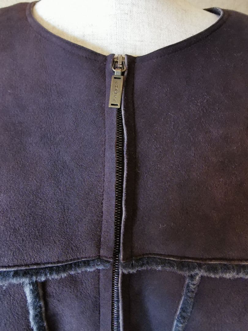 CHANEL Shearling Leather Jacket Size 42