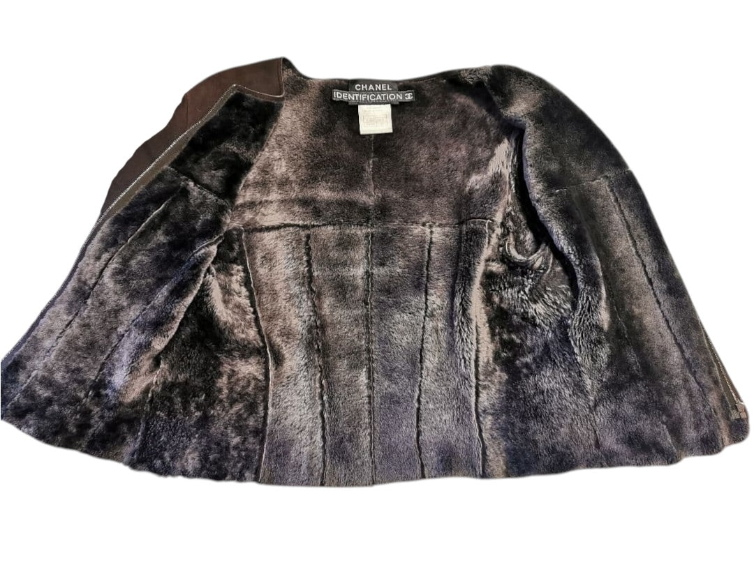 CHANEL Shearling Leather Jacket Size 42