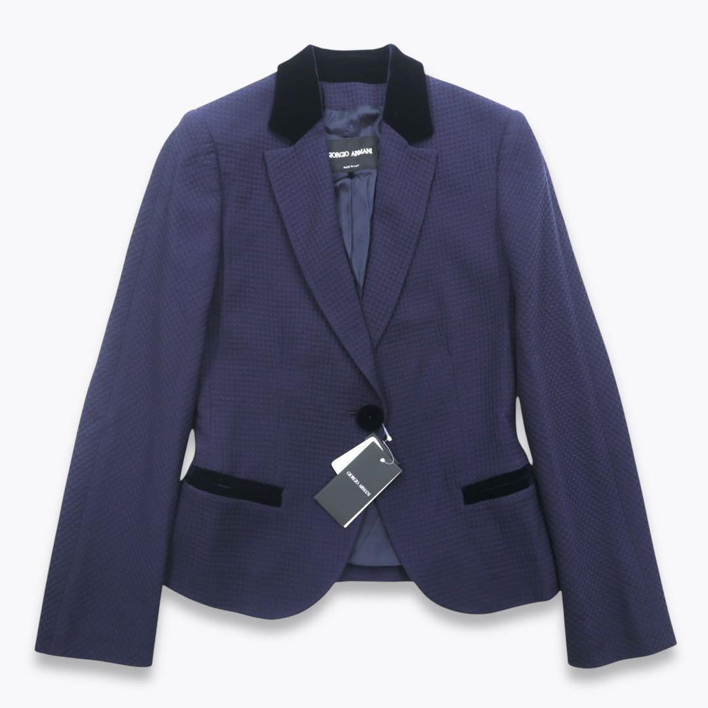 NWT Giorgio Armani Navy Velvet-Panel Jacket Size 36