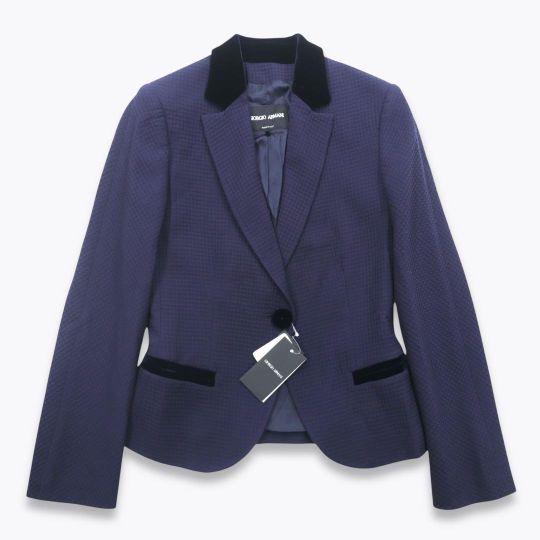 NWT Giorgio Armani Navy Velvet-Panel Jacket Size 36
