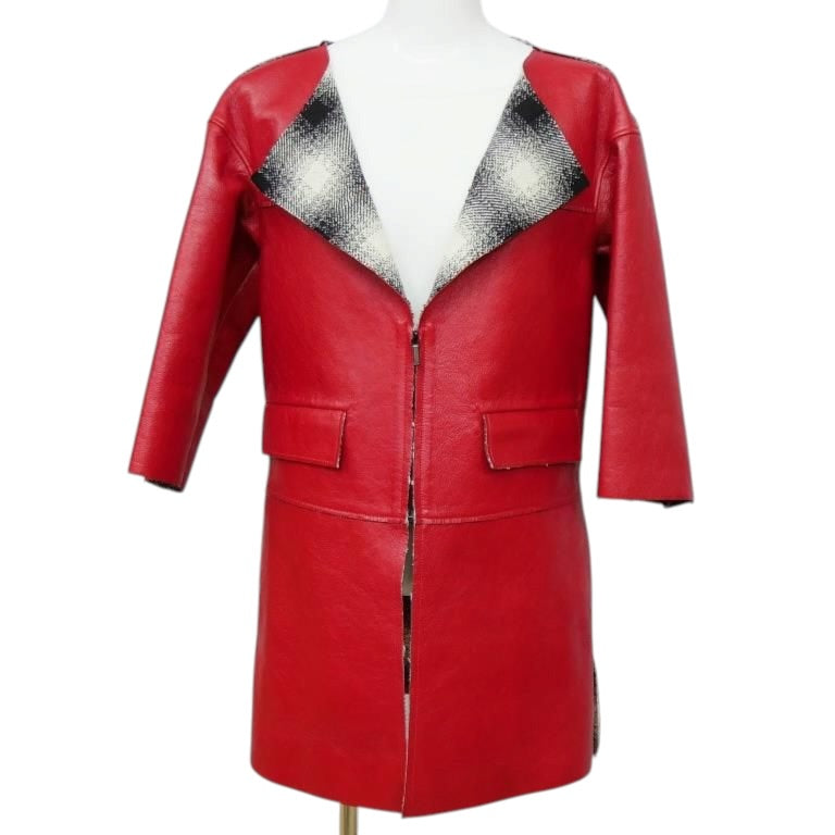 CHANEL Red Leather Coat Size 34
