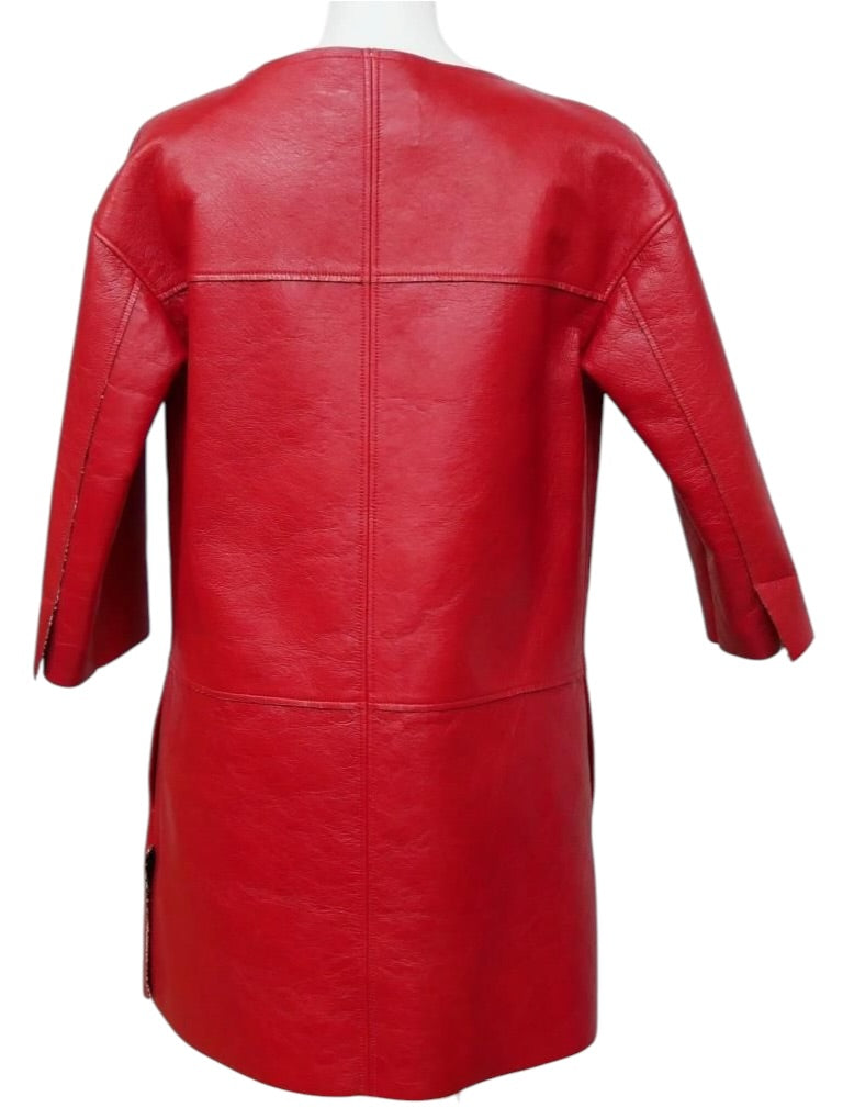 CHANEL Red Leather Coat Size 34