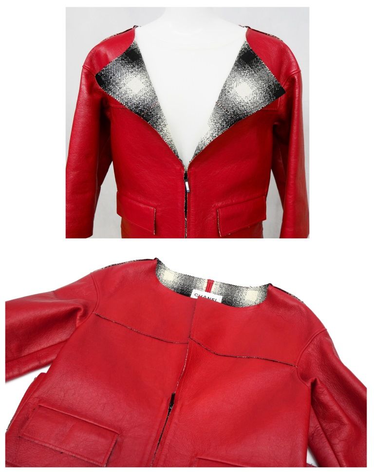 CHANEL Red Leather Coat Size 34