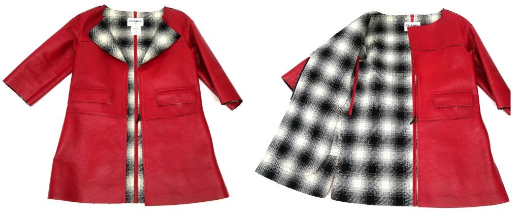 CHANEL Red Leather Coat Size 34