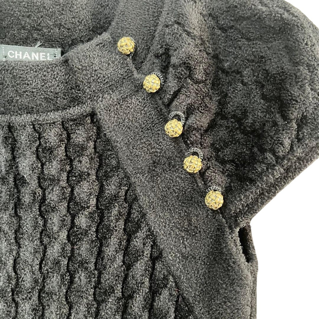 CHANELKnit Dress Velvet Velour Coco Mark Coco Buttons Size 36