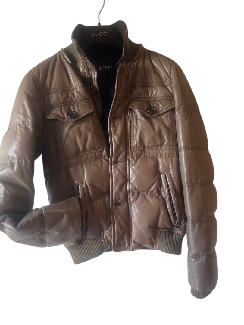 GUCCI Lambskin Leather Down Jacket Size 44