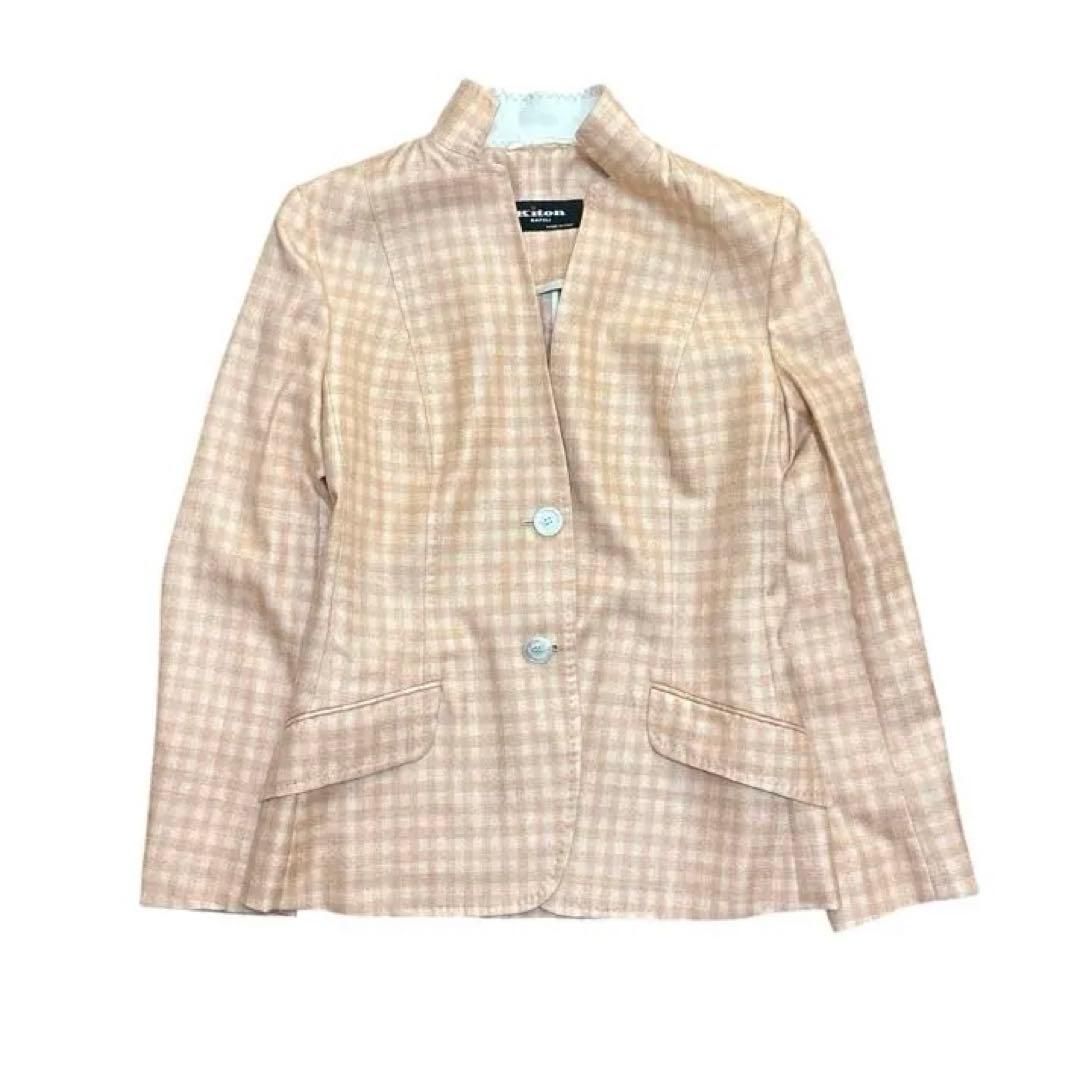 Kiton Salmon Pink Cashmere and Silk Collarless Jacket Size 42