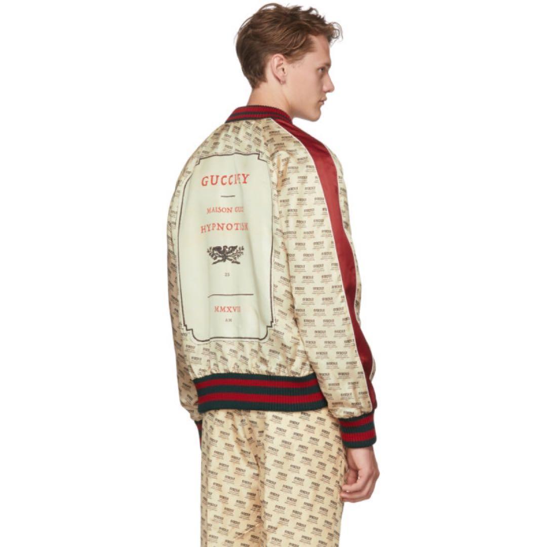 GUCCI Logo Print All-Over Satin Varsity Bomber Jacket — Size 46 (M)