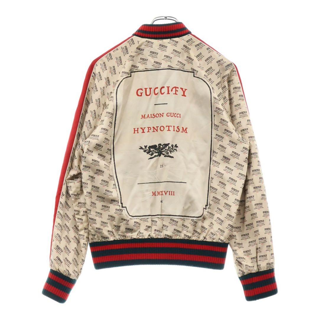 GUCCI Logo Print All-Over Satin Varsity Bomber Jacket — Size 46 (M)