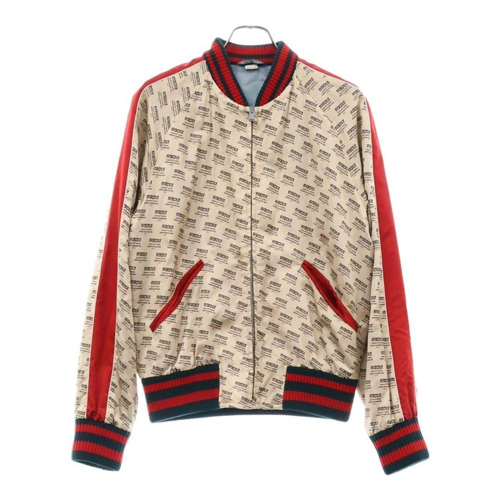 GUCCI Logo Print All-Over Satin Varsity Bomber Jacket — Size 46 (M)