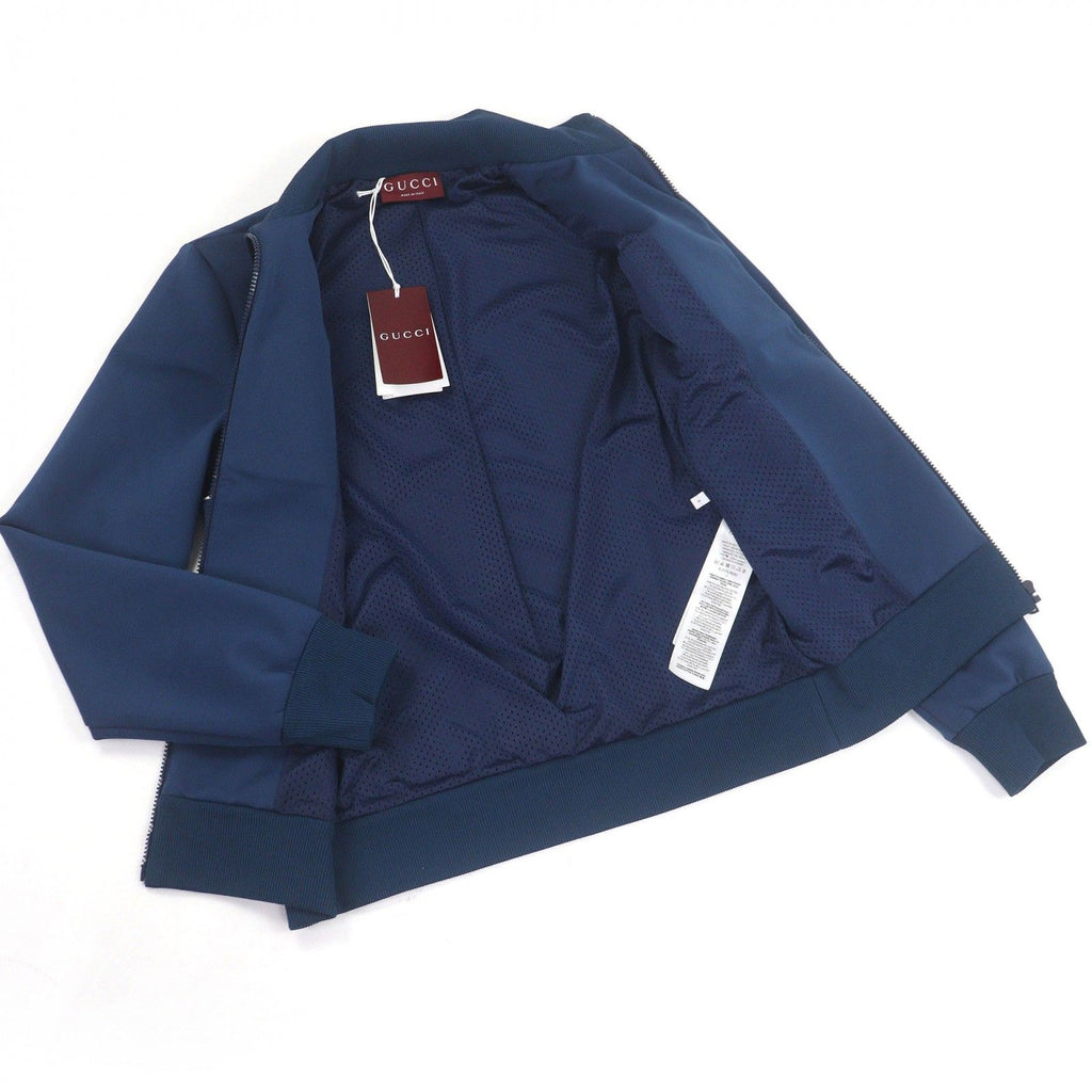 GUCCI Neoprene Logo Web Stripe Zip-Up Track Jacket — Navy / Size S