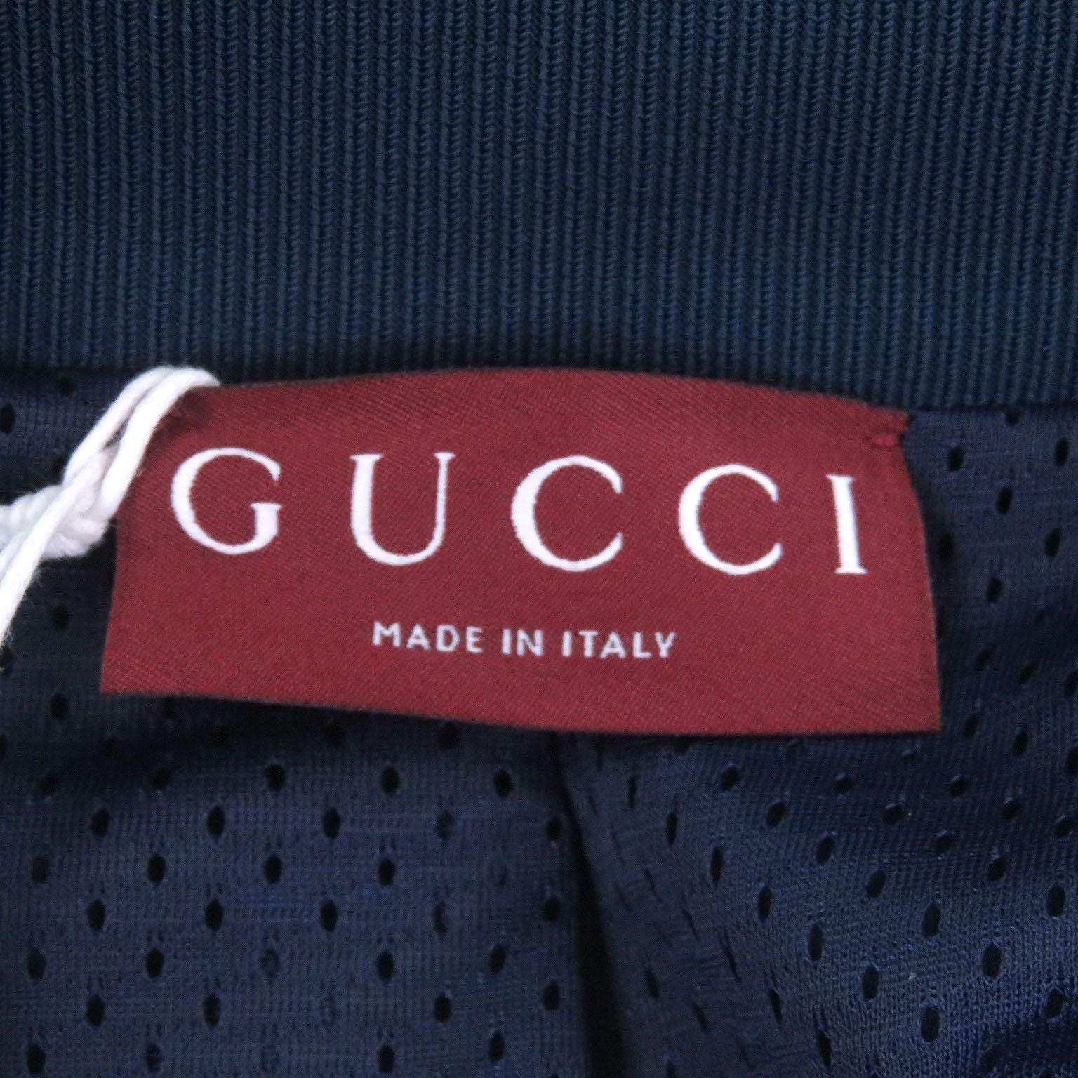 GUCCI Neoprene Logo Web Stripe Zip-Up Track Jacket — Navy / Size S