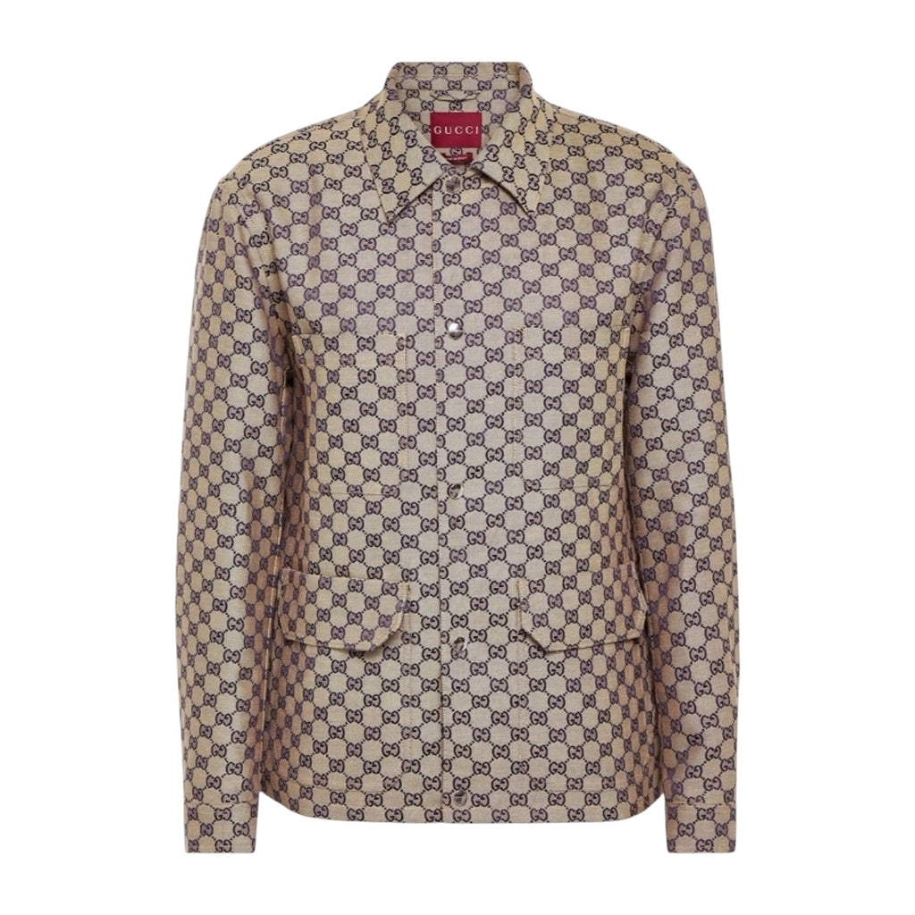 GUCCI GG Monogram-Print Four-Pocket Linen-Blend Jacket — Size 48
