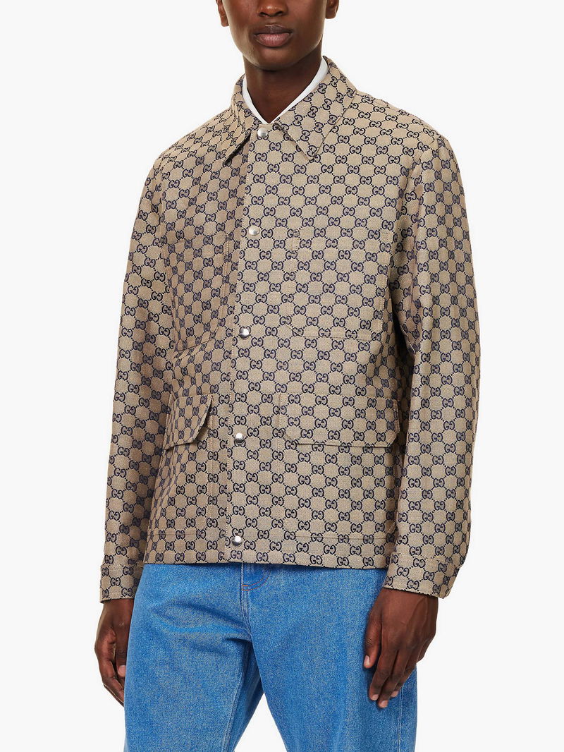 GUCCI GG Monogram-Print Four-Pocket Linen-Blend Jacket — Size 48