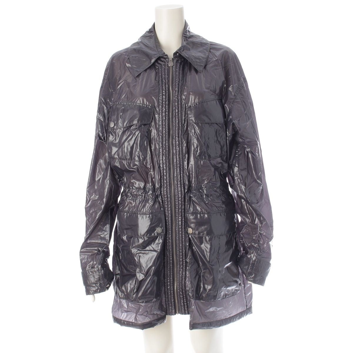 CHANEL Nylon CC Mark Long Coat Grey Size 38
