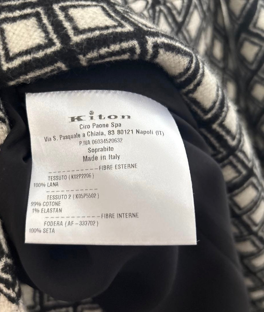 Kiton Allover Pattern Chesterfield Long Coat Size 42