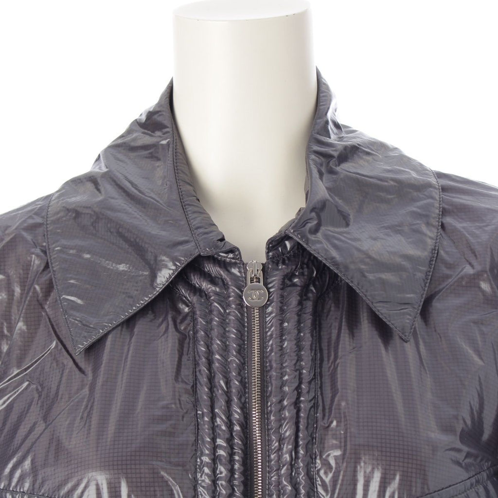 CHANEL Nylon CC Mark Long Coat Grey Size 38
