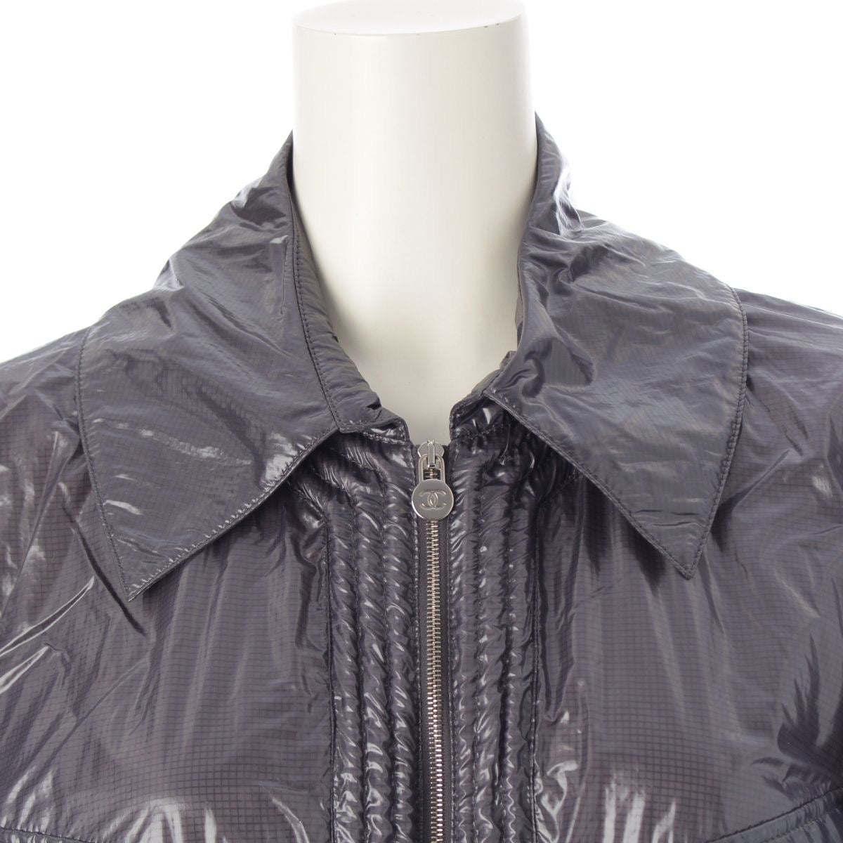 CHANEL Nylon CC Mark Long Coat Grey Size 38