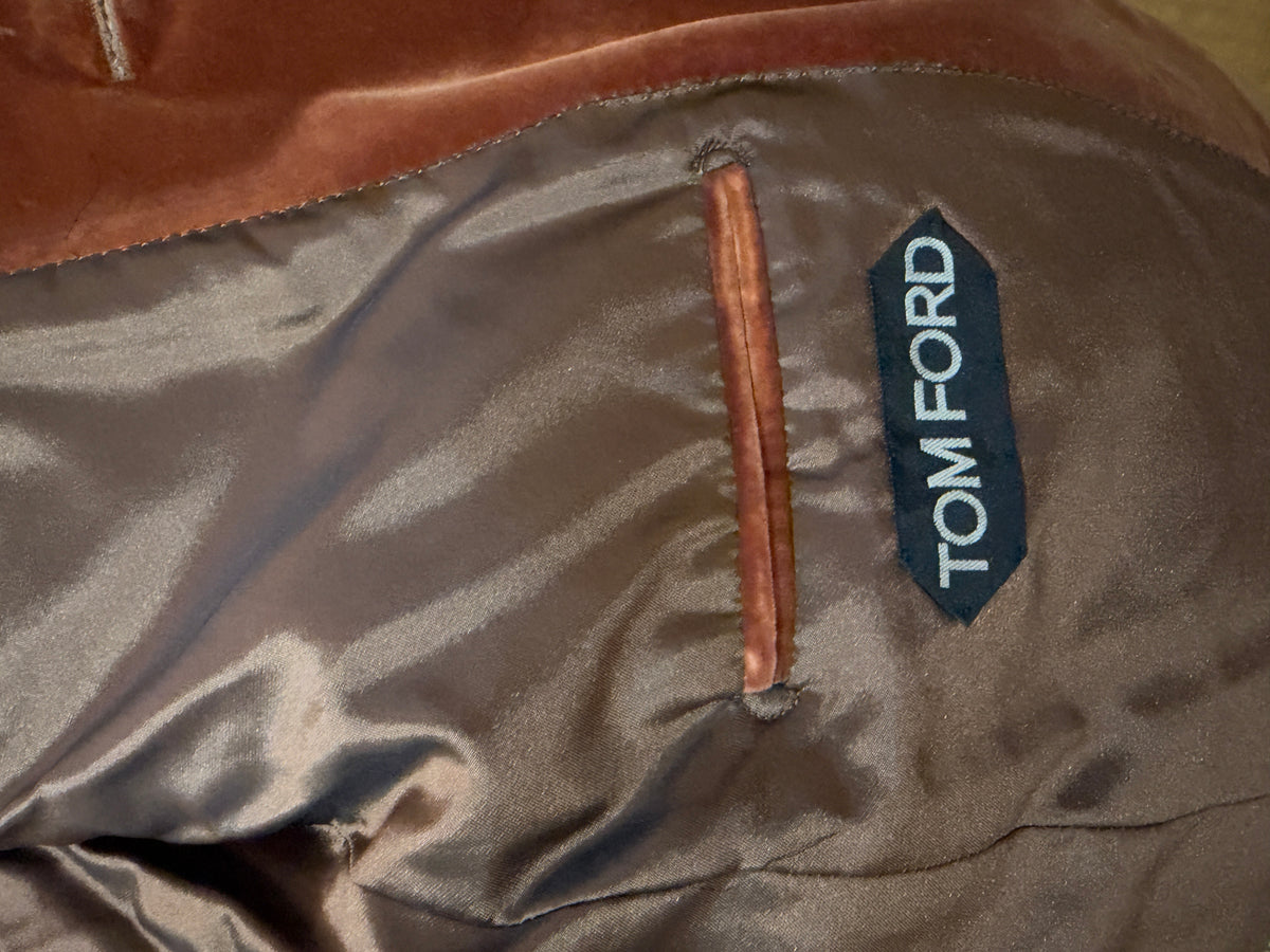 TOM FORD Shelton Brown Velvet Jacket with Applied Dot Design Size 46 - Flawed