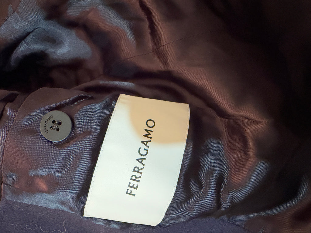 New FERRAGAMO Navy Heavyweight Wool Oversized Jacket Coat Size 50