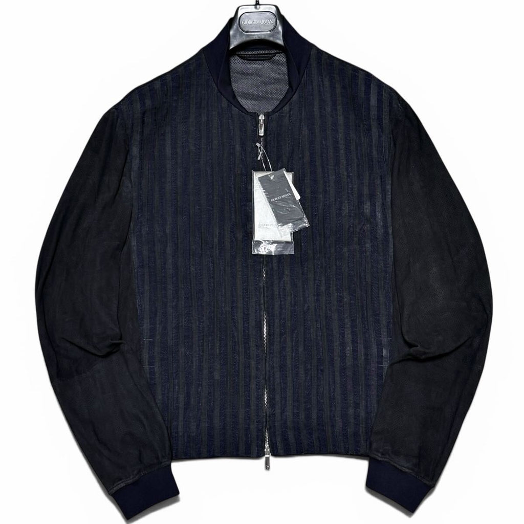 NWT GIORGIO ARMANI Goat  Leather Jacquard Punching Jacket — Size 54