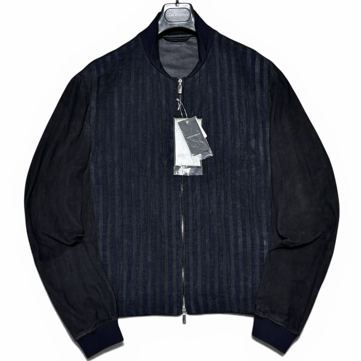 NWT GIORGIO ARMANI Goat  Leather Jacquard Punching Jacket — Size 54