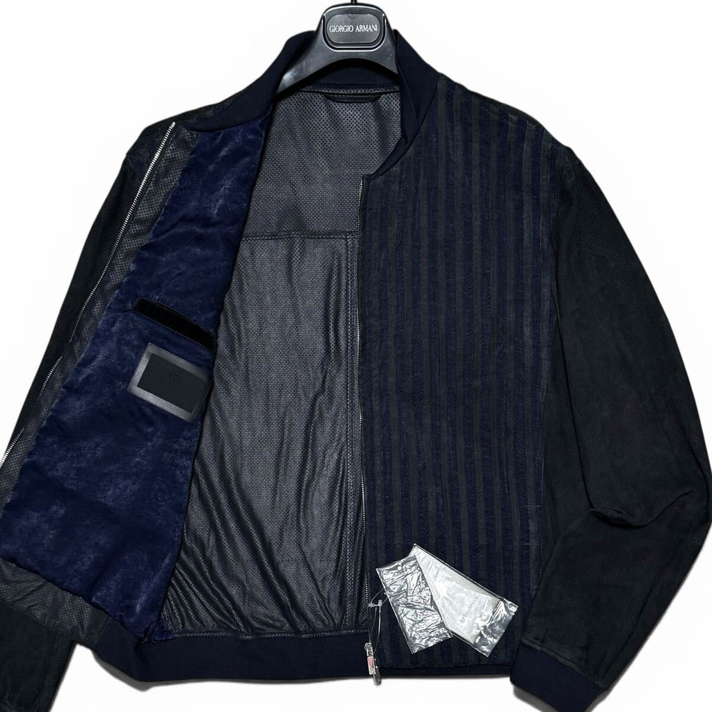NWT GIORGIO ARMANI Goat  Leather Jacquard Punching Jacket — Size 54