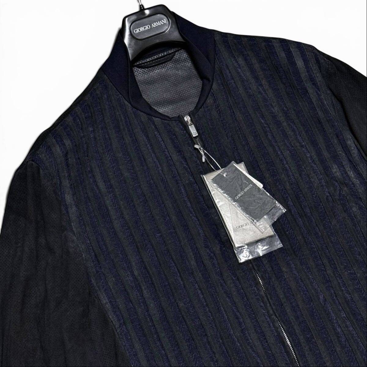NWT GIORGIO ARMANI Goat  Leather Jacquard Punching Jacket — Size 54