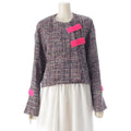 CHANEL 2017 Coco Mark Trim Tweed Collarless Jacket Multicolor Size 36