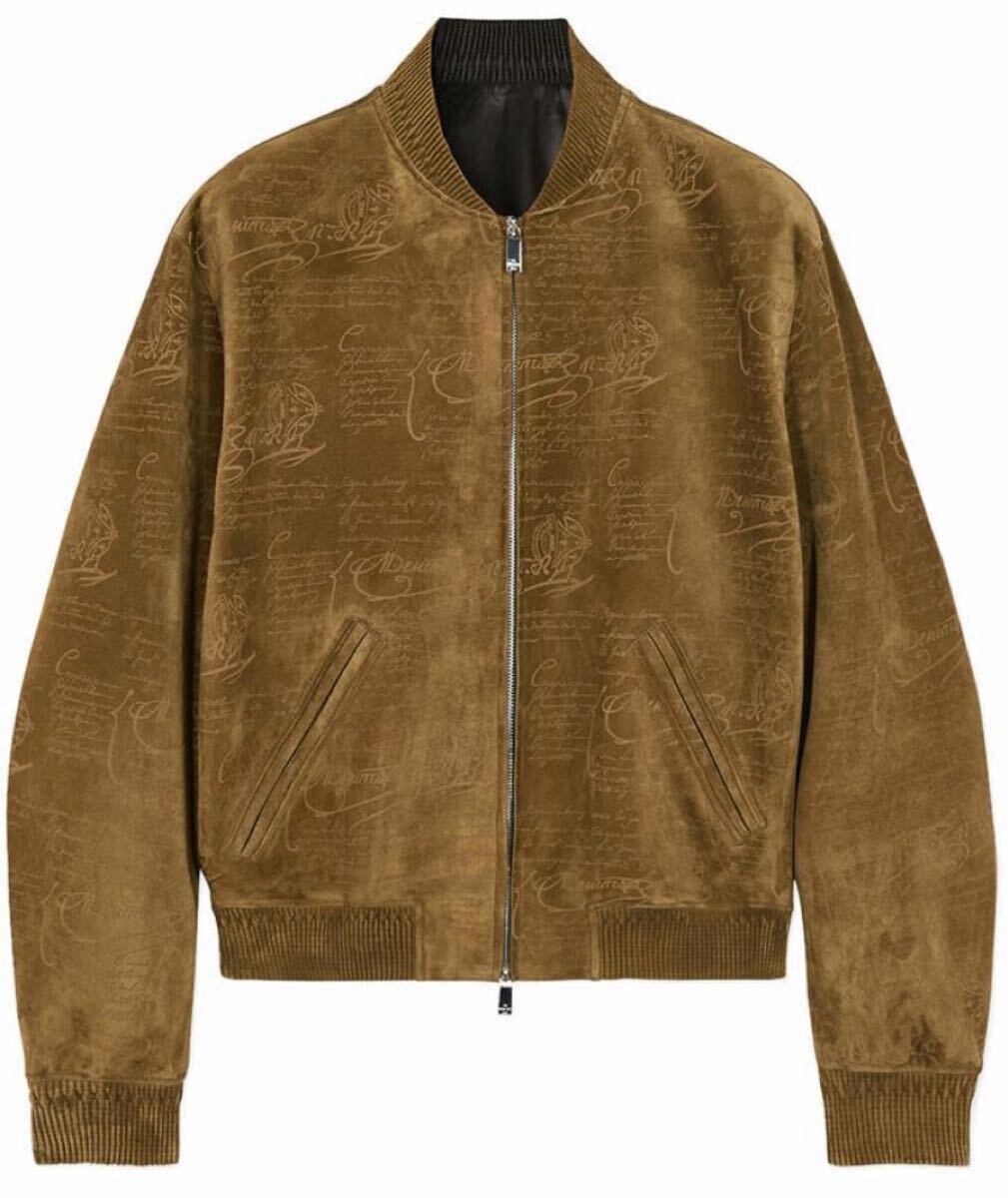 BERLUTI Scritto Calfskin Leather Bomber Jacket Beige Brown Size 46