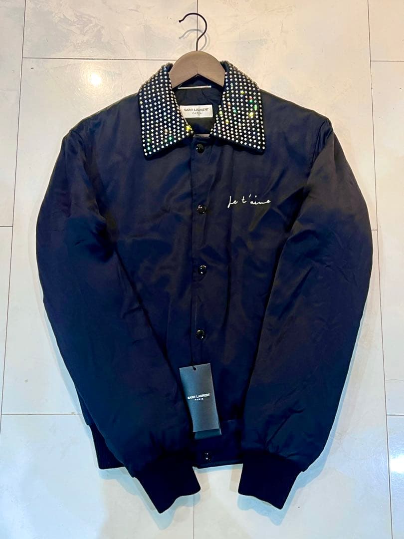 NWT SAINT LAURENT Swarovski Crystal 'Je t'aime' Embroidery Satin Teddy Jacket 486131