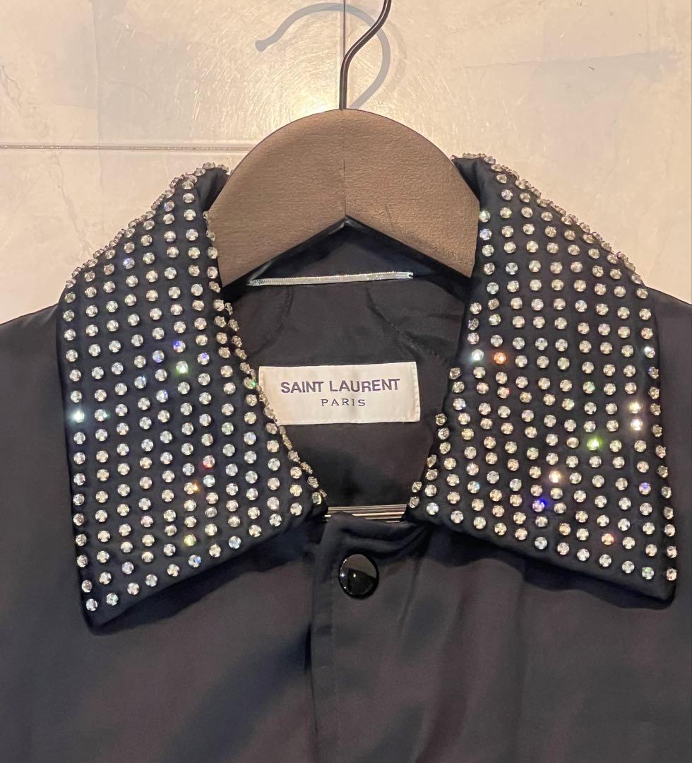 NWT SAINT LAURENT Swarovski Crystal 'Je t'aime' Embroidery Satin Teddy Jacket 486131