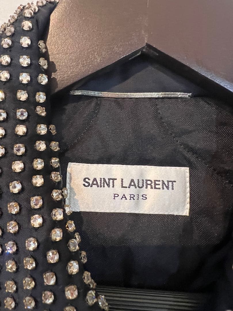 NWT SAINT LAURENT Swarovski Crystal 'Je t'aime' Embroidery Satin Teddy Jacket 486131