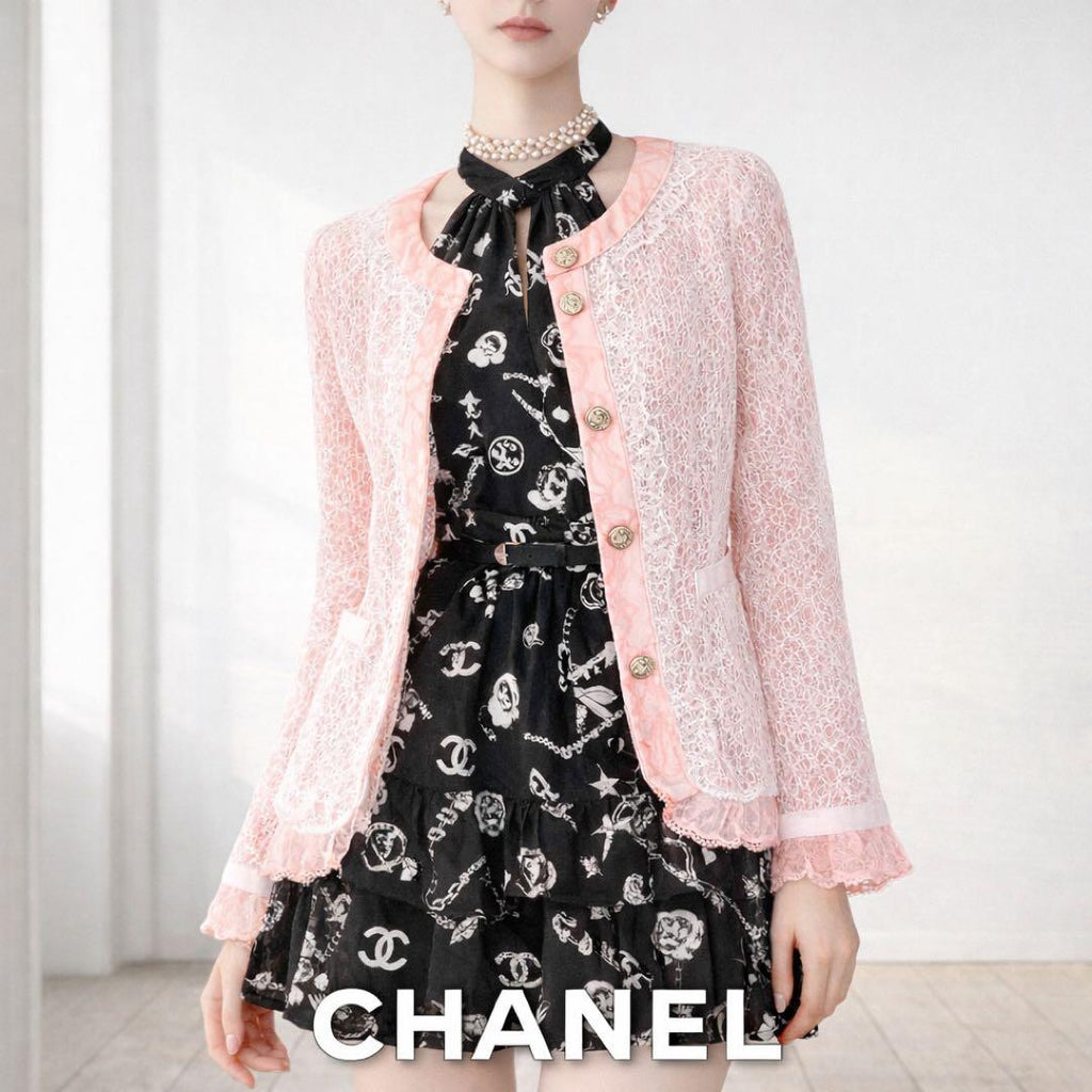 CHANEL Coco Button Lace Jacket Cardigan Embroidery
