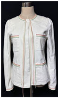 CHANEL COCO Embellishment Fringe Ribbon Jacket White Size 38